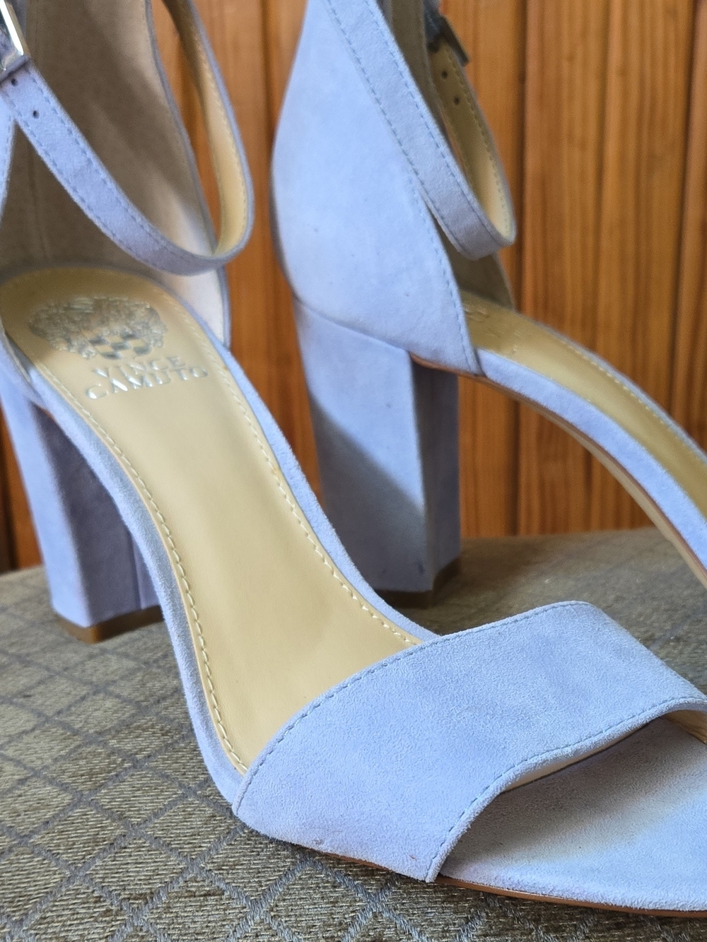 Vince Camuto Lavender Suede Block Heel Sandals with Ankle Strap